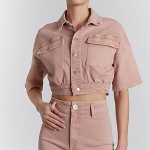 OAT NEW YORK WOMEN’S NWT CROP SHORT SLEEVE DENIM JACKET  VTG ROSE SZ S
